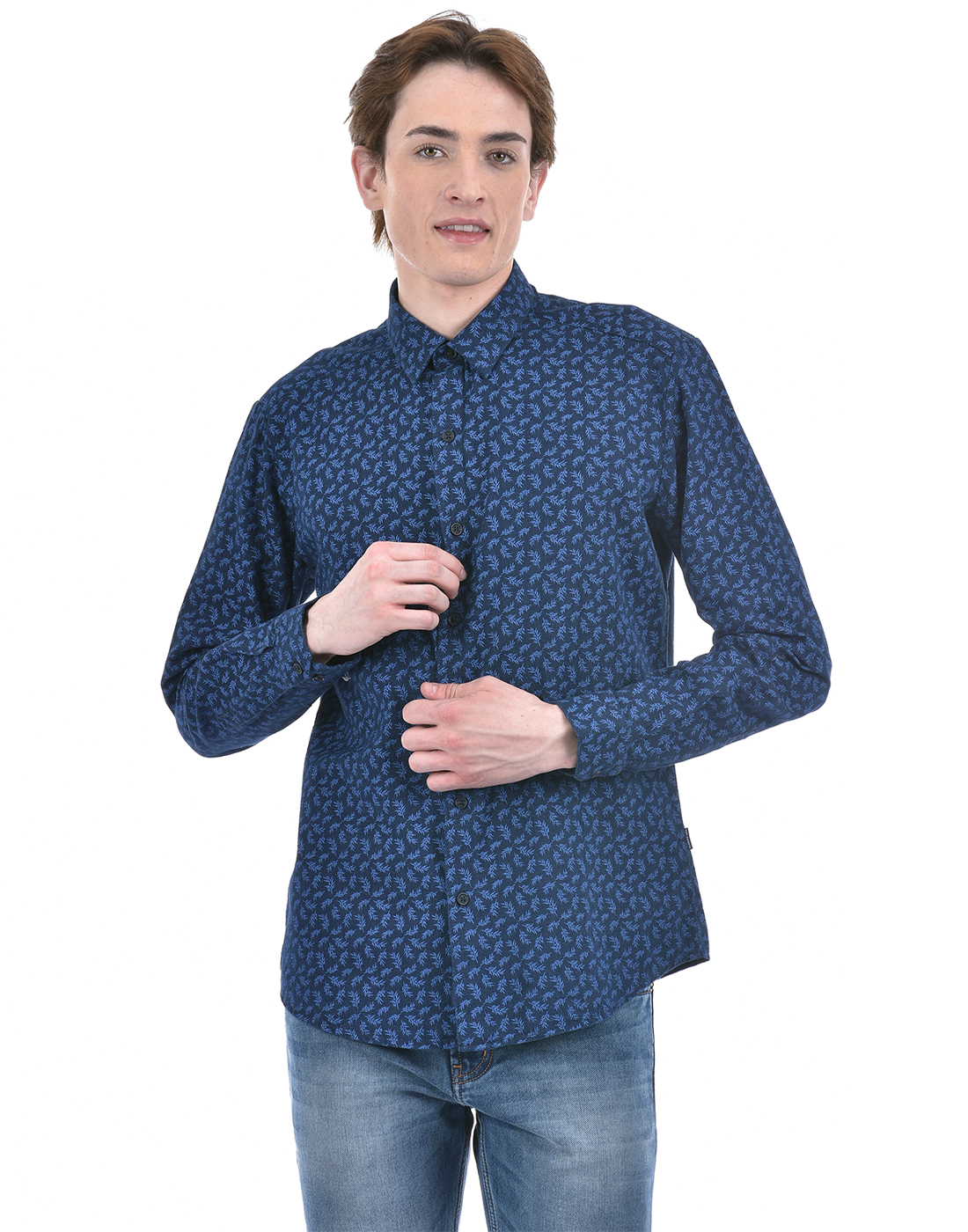 Numero Uno Men Tropical Print Navy Shirt
